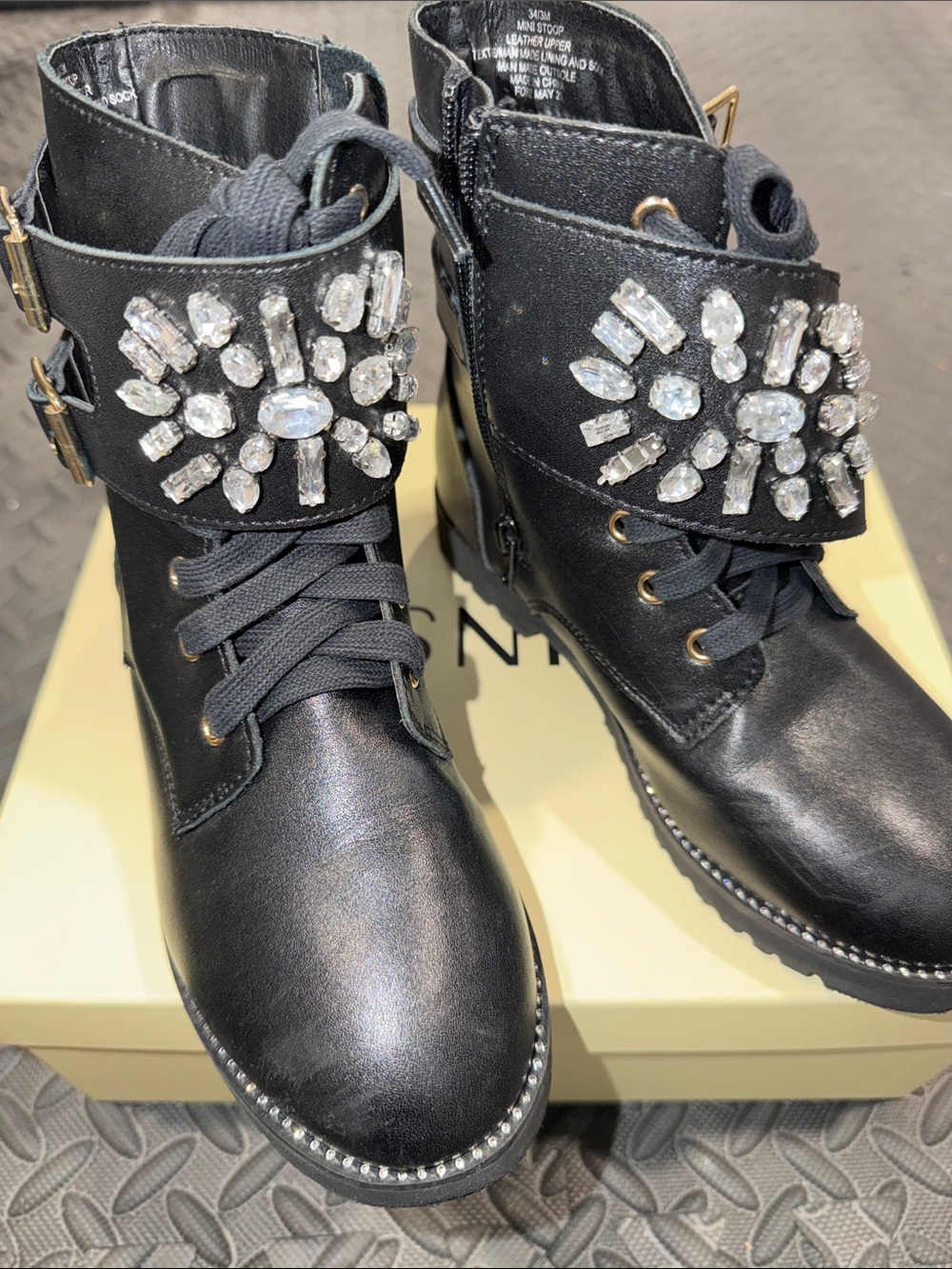 Kurt Geiger Black Girls' Gem-Embellished Combat Boots